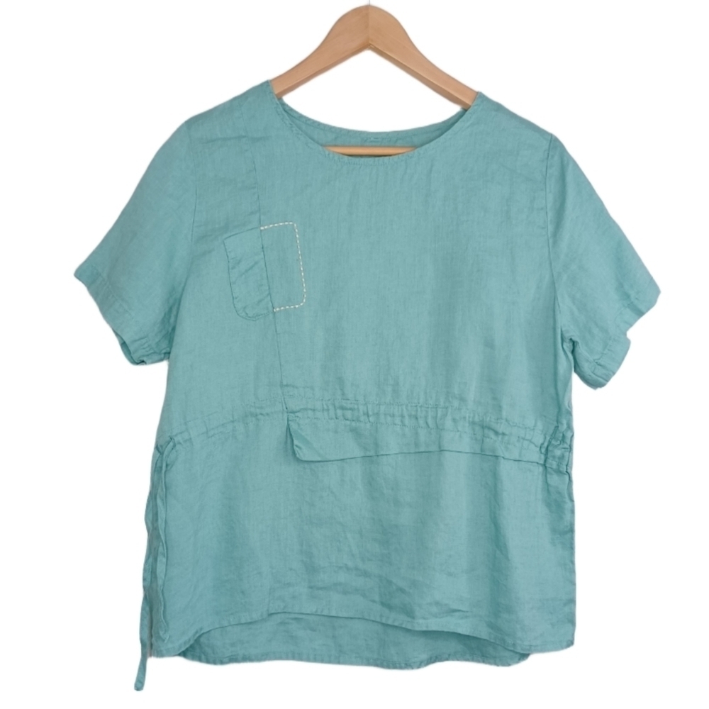 Women’s Sz S Teal Lagenlook Boho Artsy Art to Wear Top